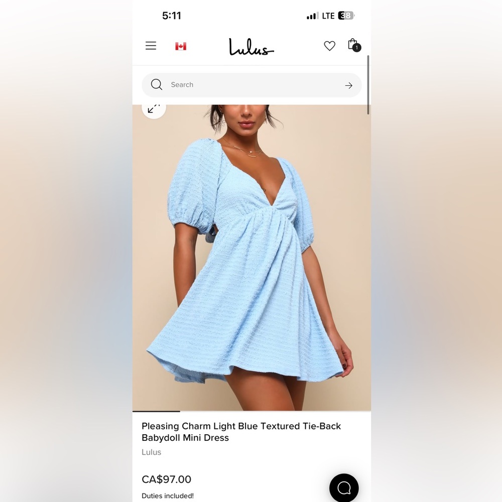 Lulus baby blue baby doll dress open back